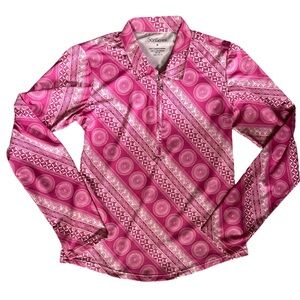 San Soleil Sun Shirt - Pink & White Geometric Design- Small - EUC